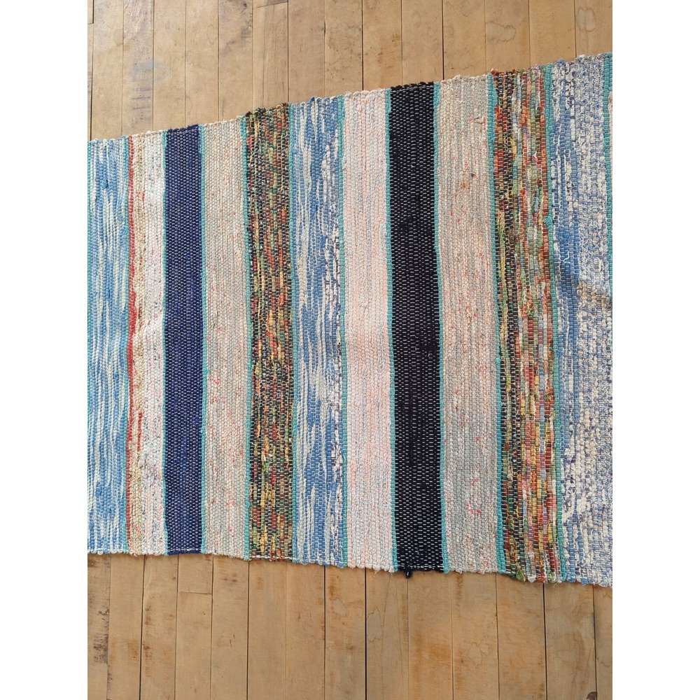 Antique Imported Swedish Hand Made Rag Rug Runner (26.5" x 140" ) As Shown - Picture 7 of 12